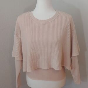 Free People Soft Pink Waffle Knit Cropped Top with Under Tank Top size XSmall